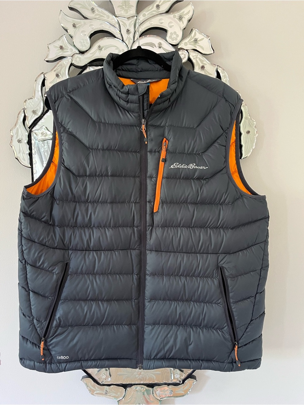 Eddie Bauer Navy Puffer Vest with Orange Trim